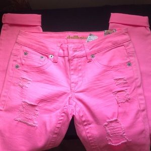 Pink dollhouse ripped skinny jeans. US size 5